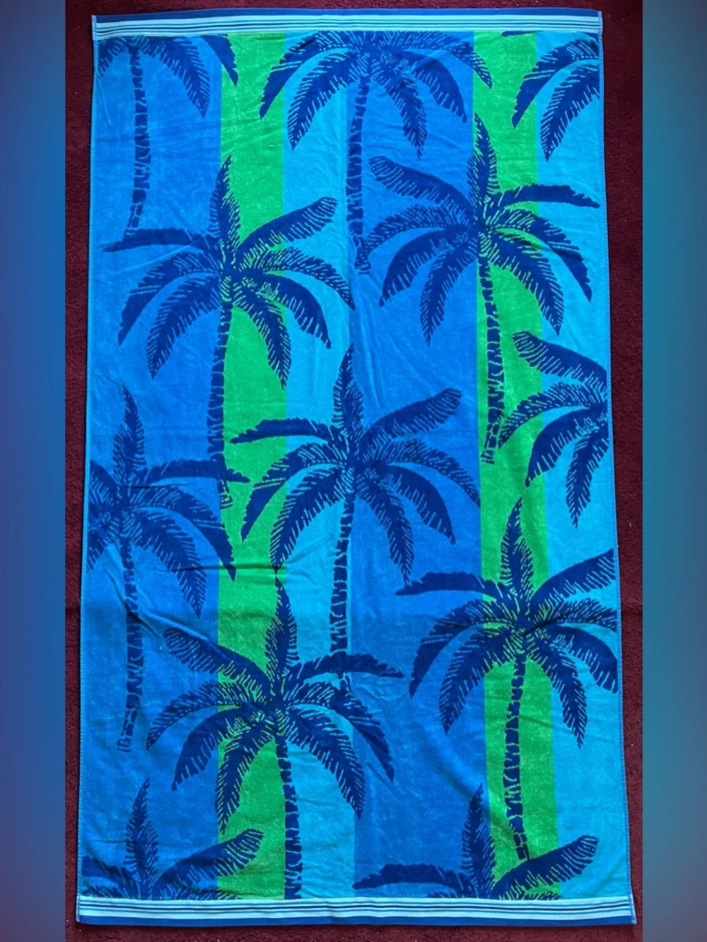 Blue and Green Palm Tree Beach Towel